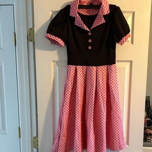 Pink and Black Polka Dot Rockabilly Dress